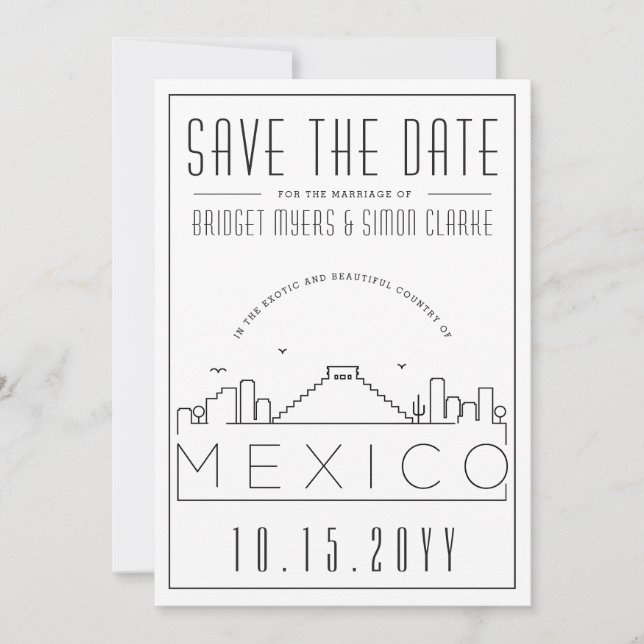 Mexico Wedding Stylized Skyline Save the Date Invitation (Front)