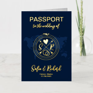 Mexico Wedding World Map Passport Monogram  Foil Greeting Card