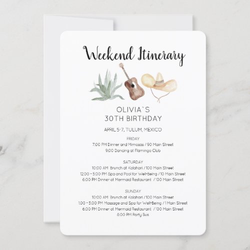 Mexico Weekend Birthday Itinerary Invitation