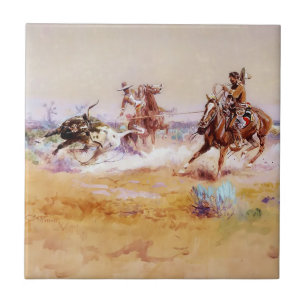 Mexico - Western Art by Charles M Russell Ceramic Tile