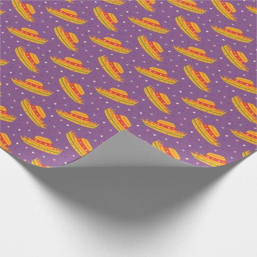 Mexico Yellow Red Sombrero on Purple Pattern Wrapping Paper