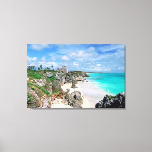 Mexico Yucatan Peninsula Ruins Of Tulum Mayan Canvas Print