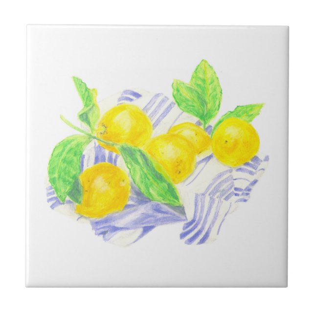 Meyer lemons on kitchen towel ceramic tile (Front)