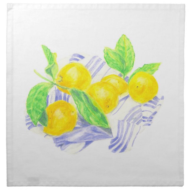 Meyer lemons on kitchen towel cloth napkin (Front)
