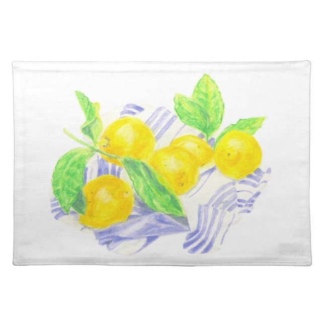 Meyer lemons on kitchen towel cloth placemat (Front)