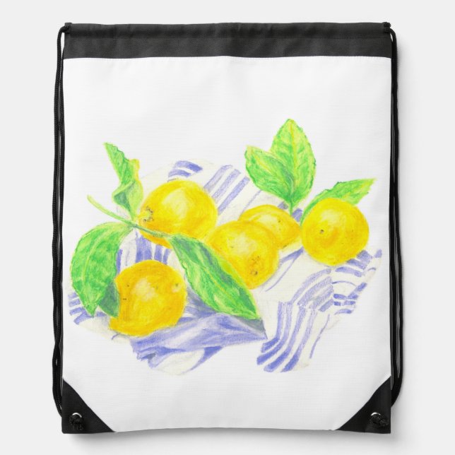 Meyer lemons on kitchen towel drawstring bag (Front)