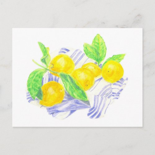 Meyer lemons on kitchen towel postcard