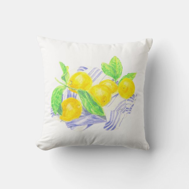 Meyer lemons on kitchen towel throw pillow (Front)