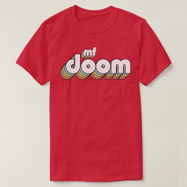 Mf Doom Retro Rainbow Typography Faded Style T-Shirt (Design Front)