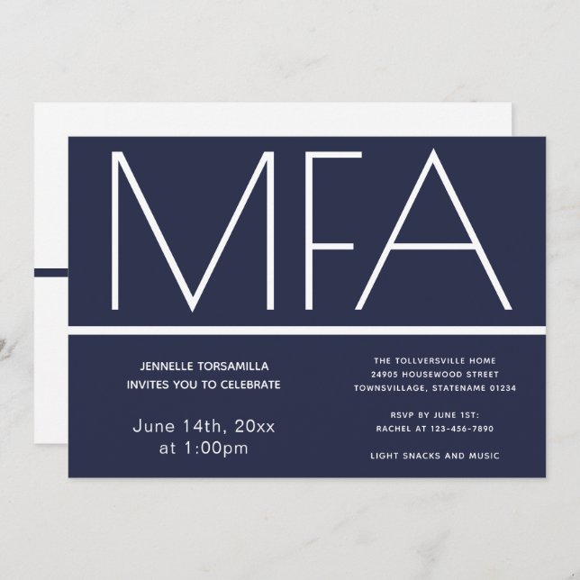 MFA degree Graduation Party Invitation (Front/Back)