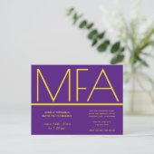MFA degree Purple Graduation Party Invitation Postcard (Standing Front)