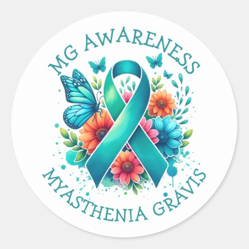 MG Awareness  Myasthenia Gravis Ribbon Classic Round Sticker