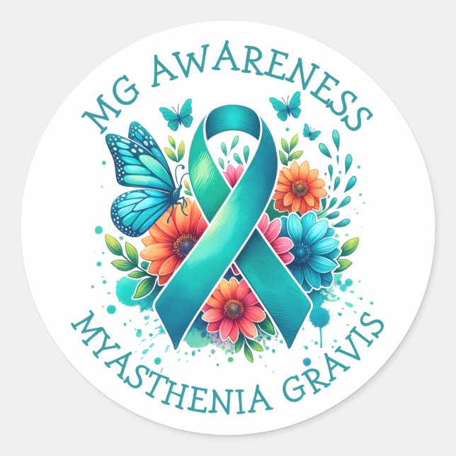 MG Awareness | Myasthenia Gravis Ribbon Classic Round Sticker (Front)
