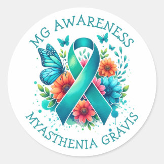 MG Awareness | Myasthenia Gravis Ribbon Classic Round Sticker