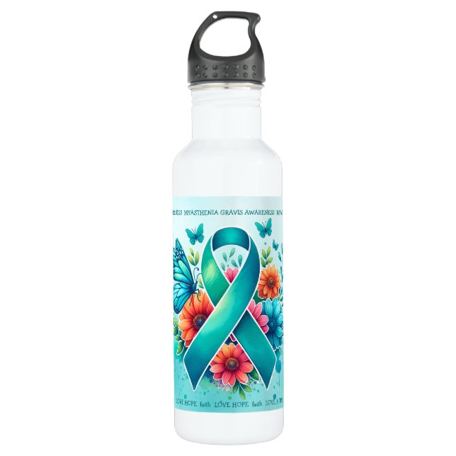 MG Awareness | Myasthenia Gravis Ribbon Stainless Steel Water Bottle (Front)
