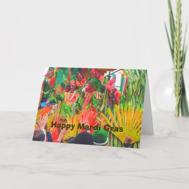 MG Colorful float and riders, Happy Mardi Gras Card (Front)