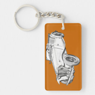 MG Convertible Antique Car Illustration Keychain