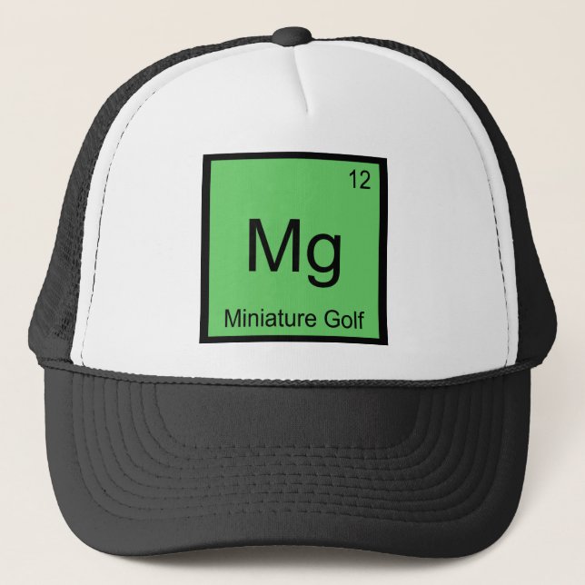 Mg - Miniature Golf Funny Chemistry Element Symbol Trucker Hat (Front)