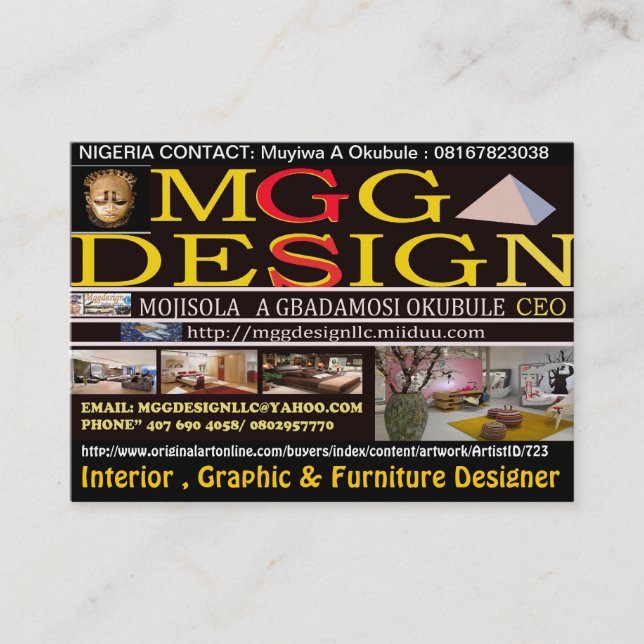 MGG DESIGN LLC CARD (MOJISOLA A GBADAMOSI OKUBULE (Front)