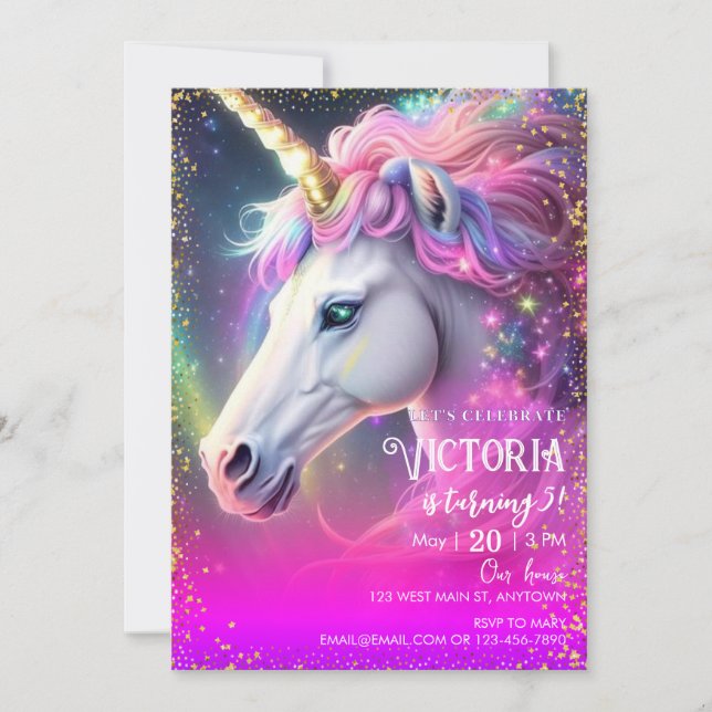 Mgical Unicorn Birthday Invitation (Front)