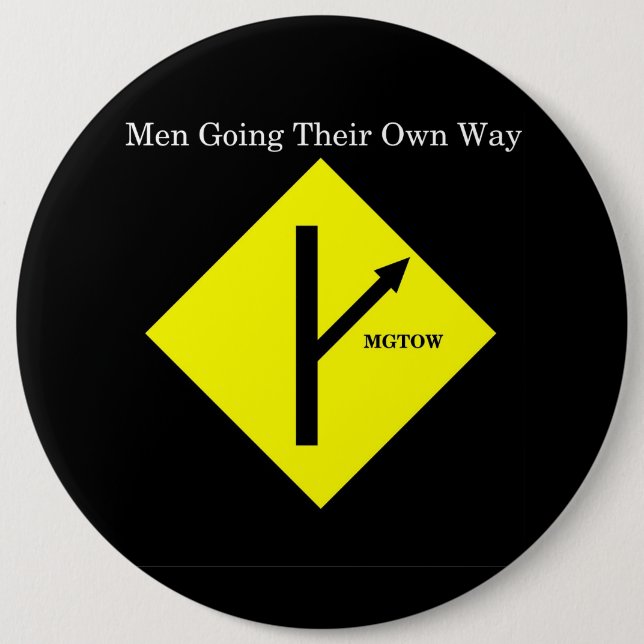 MGTOW Logo Button-XXLarge Size-Black Background Button (Front)