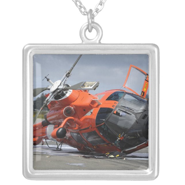 MH-65 Dolphin helicopter crashed at Arcata Airp Silver Plated Necklace (Front)