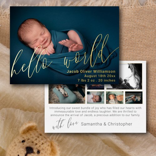 MHello World Photo Collage Gold Baby Announcement