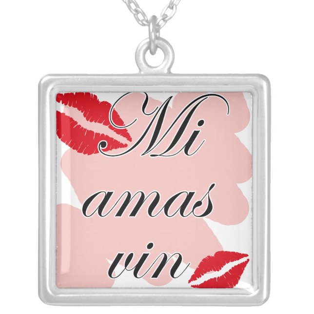Mi amas vin - Esparanto - I love you Silver Plated Necklace (Front)