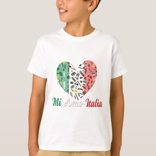 Mi Amo Italia_ Heart with Italian flag T_Shirt