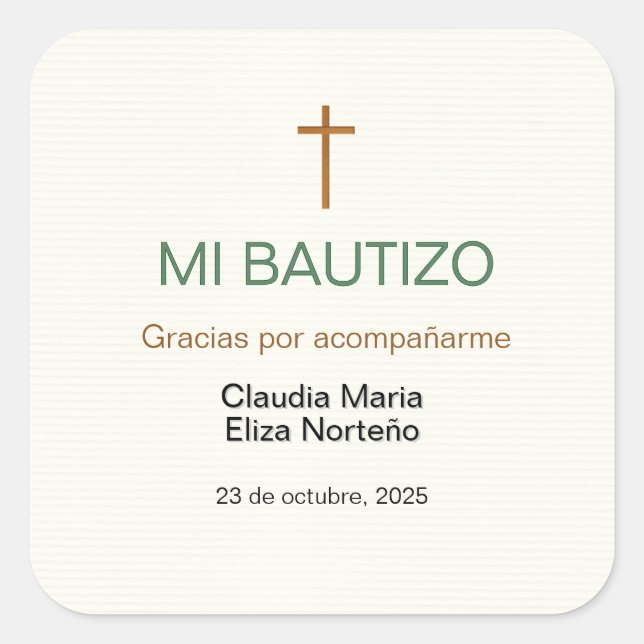 Mi Bautizo Favor Sticker Custom Baptism Label (Front)