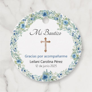 Mi Bautizo Favor Tags - Blue Baptism Round Tags