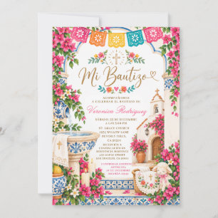 Mi Bautizo Mexican Colorful Floral Girl Baptism Invitation