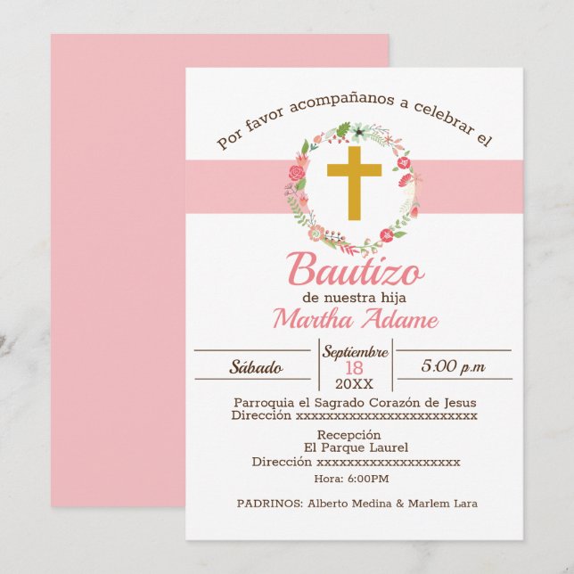 Mi Bautizo para Niña Invitation (Front/Back)