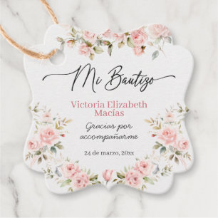 Mi Bautizo Para Niña Pink Floral Baptism Fancy Favor Tags