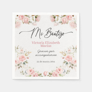 Mi Bautizo Para Niña Pink Floral Baptism Napkins