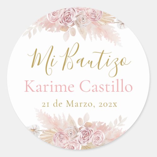 Mi Bautizo pink Classic Round Sticker