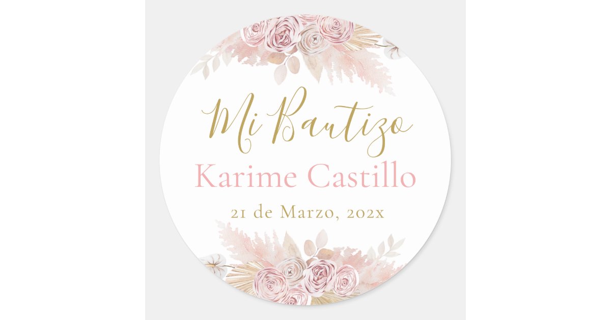 Mi Bautizo pink Classic Round Sticker | Zazzle