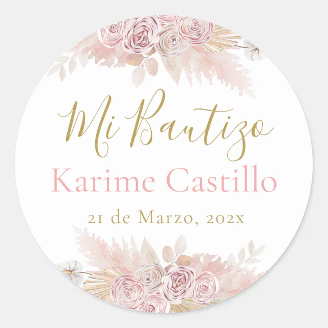 Mi Bautizo pink Classic Round Sticker | Zazzle