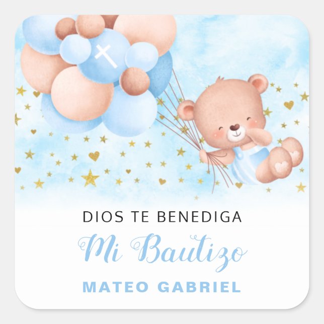 Mi Bautizo Spanish Baptism Favors Square Sticker (Front)