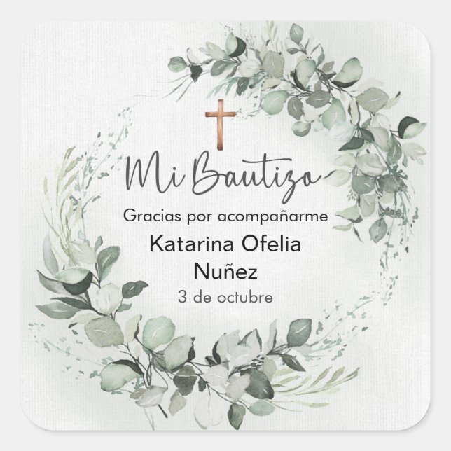 Mi Bautizo Sticker | Personalized Baptism Label (Front)
