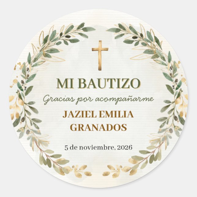 Mi Bautizo Stickers Personalized Baptism Labels (Front)