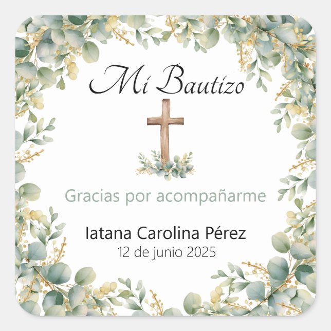Mi Bautizo Stickers - Square Baptism Stickers (Front)