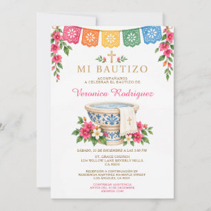 Mi Bautizo Talavera Colorful Girl Mexican Baptism Invitation