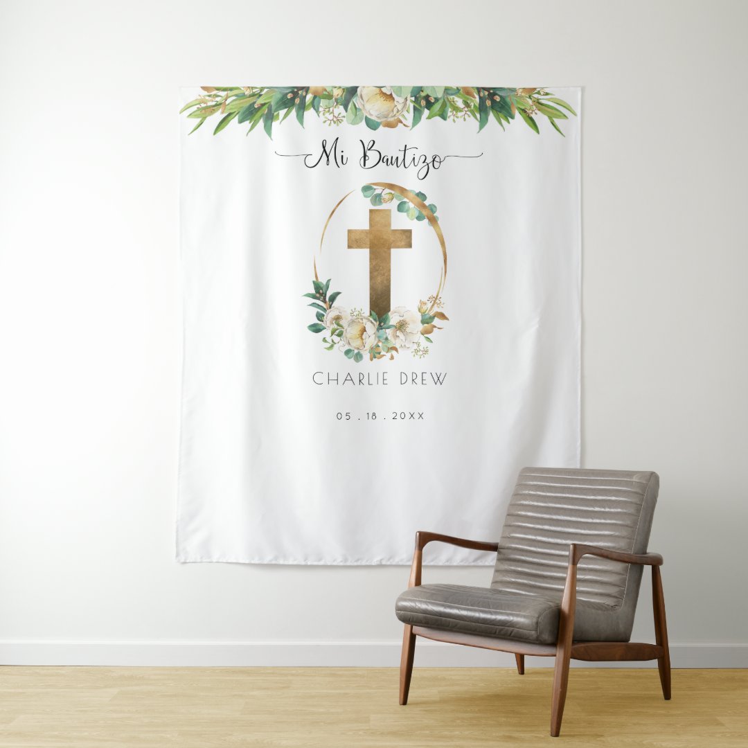 Mi Bautizo, Unisex Greenery Photo Booth Backdrop | Zazzle