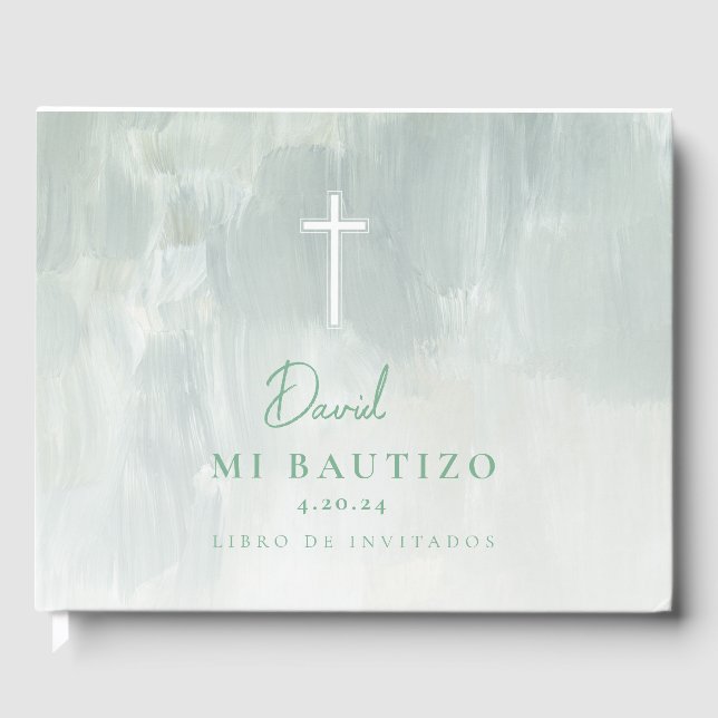 Mi Bautizo Verde Libro Visitas Spanish Guest Book (Front)