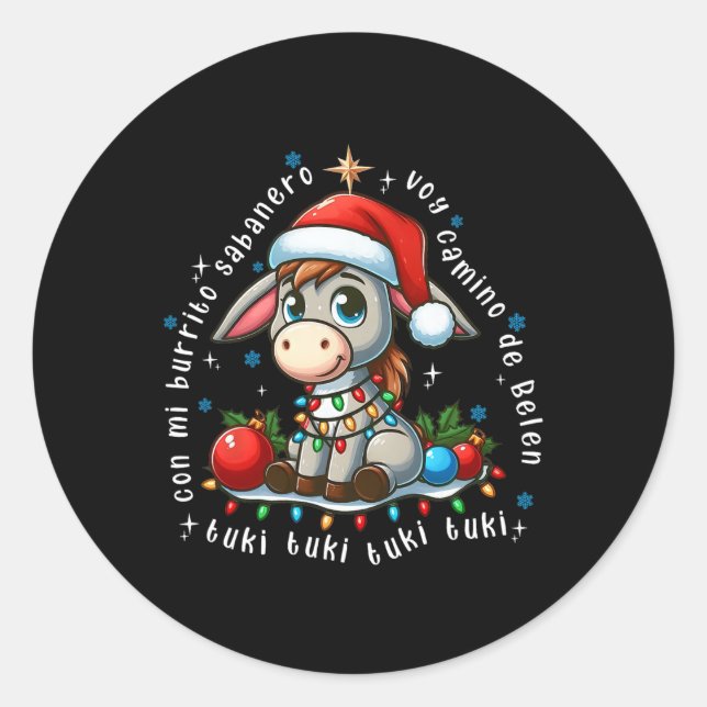 Mi Burrito Sanero Mexican Christmas Donkey Spanish Classic Round Sticker (Front)