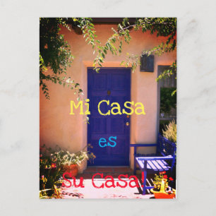Mi Casa es Su Casa Welcome Blue Door Patio Photo Postcard