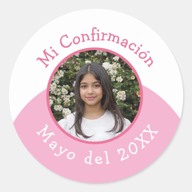 Mi Confirmación con Foto y Fecha Classic Round Sticker (Front)