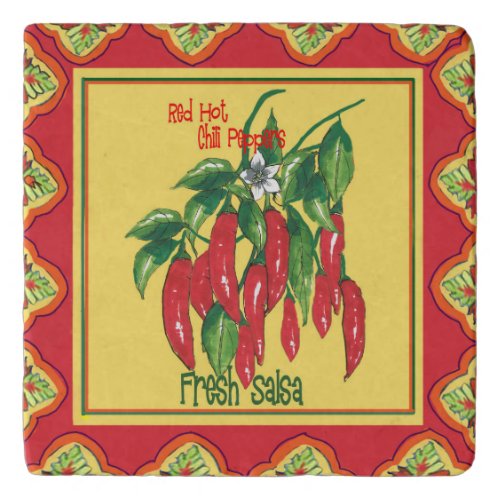 Mi Cucina Mexican Red Chili Peppers Art Trivet