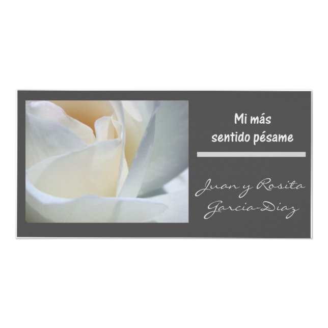 Mi mas sentido pesame espanol black white rose card (Front)